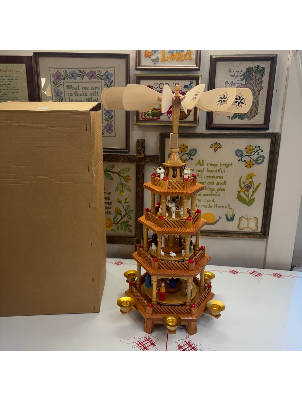 German Christmas nativity carousel pyramid 4 tier Erzgebirge vintage